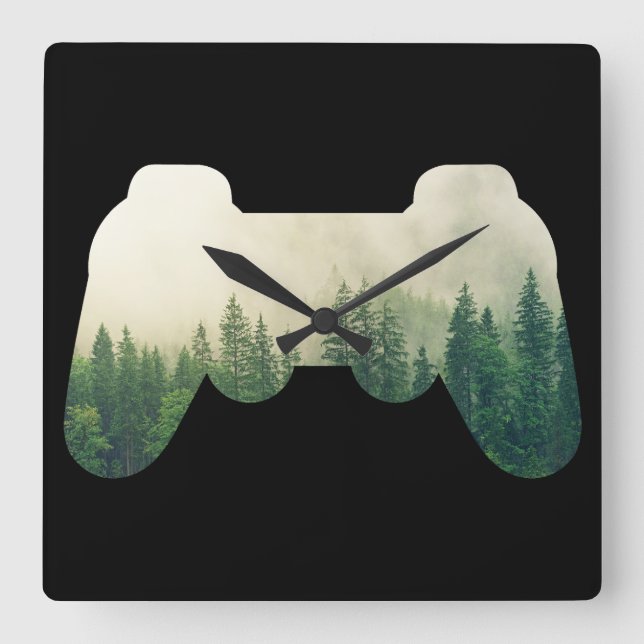 Gaming Controller And Forest Nature Square Wall Clock (Front)