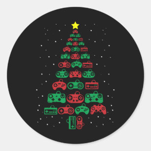 Gaming Controller Christmas Tree Gamer Party Cool Classic Round Sticker