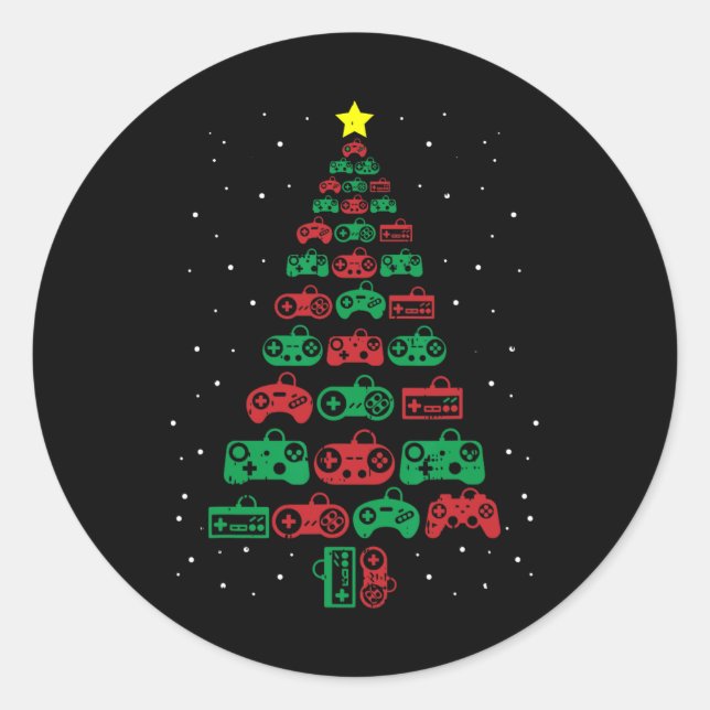 Gaming Controller Christmas Tree Gamer Party Cool  Classic Round Sticker (Front)