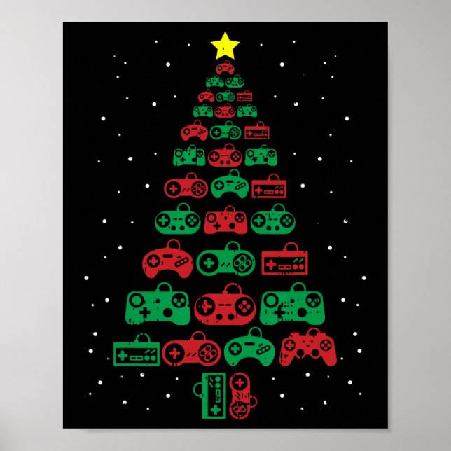 Gaming Controller Christmas Tree Gamer Party Cool  Poster (Front)