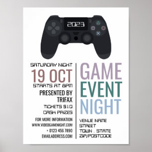 Gaming Controller, Video Gamer Event Advertising Poster