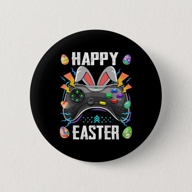 Gaming Controller With Bunny Ears Funny Easter Vid 6 Cm Round Badge (Front)
