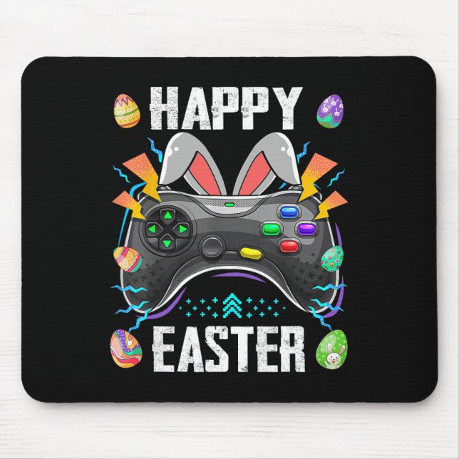 Gaming Controller With Bunny Ears Funny Easter Vid Mouse Pad (Front)