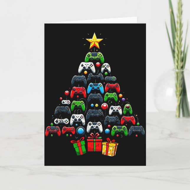 Gaming Controllers Christmas Tree Funny Gamer Boys Card (Front)