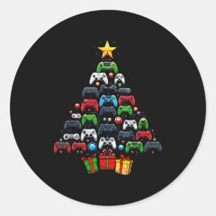Gaming Controllers Christmas Tree Funny Gamer Boys Classic Round Sticker