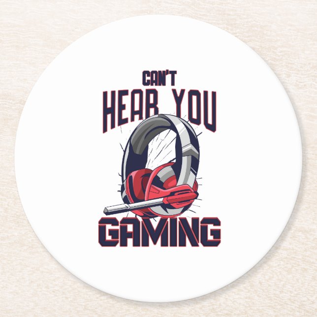 Gaming design with headset round paper coaster (Front)
