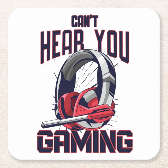 Gaming design with headset square paper coaster (Front)