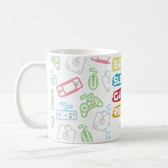 Gaming EAT SLEEP GAME REPEAT - customize text  Coffee Mug (Left)