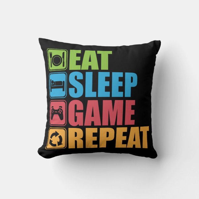 Gaming - Eat, Sleep, Game, Repeat - Gamer, Funny Cushion (Front)