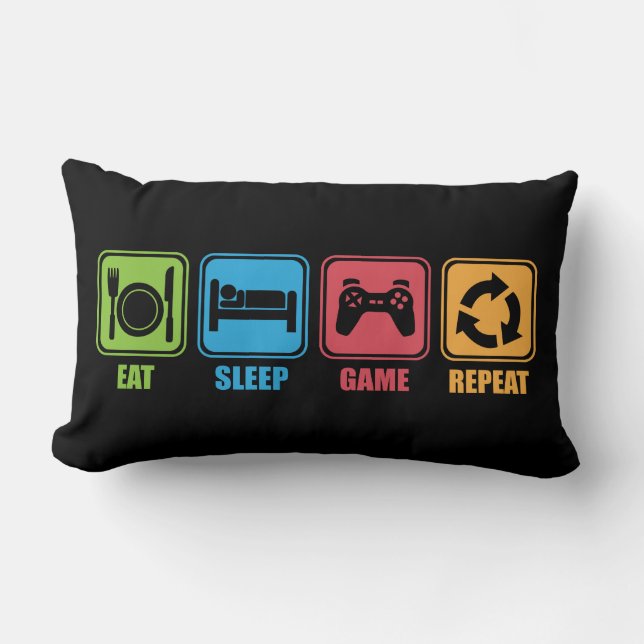 Gaming - Eat, Sleep, Game, Repeat - Gamer, Funny Lumbar Cushion (Front)