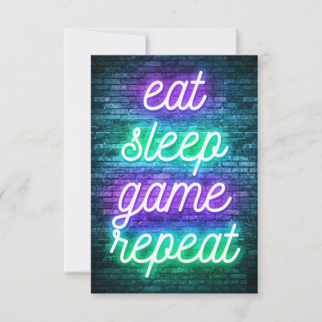Gaming Eat Sleep Repeat RSVP Card (Front)
