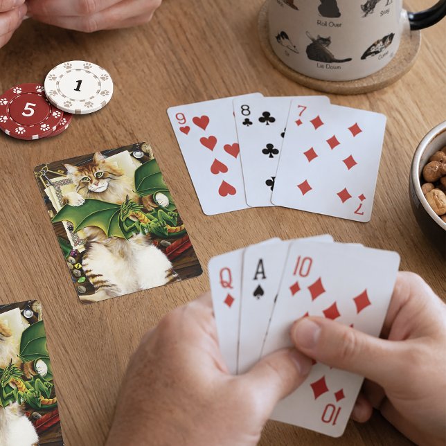  Gaming Fantasy Cat Green Dragon Dice Playing Cards (Creator Uploaded)