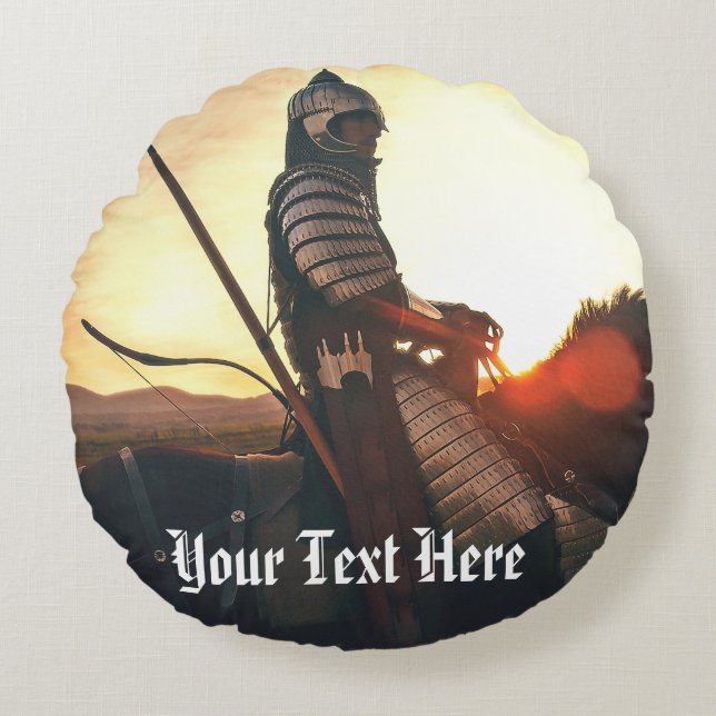 Gaming Fantasy Mediaeval Mounted Knight Round Cushion (Front)