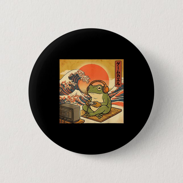 Gaming Frog Art Ukiyo-e Japanese Gamer Anime Men W 6 Cm Round Badge (Front)