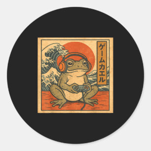 Gaming Frog Art Ukiyo-e Japanese Gamer Anime Men W Classic Round Sticker