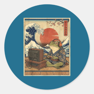 Gaming Frog Art Ukiyo-e Japanese Gamer Anime Men W Classic Round Sticker