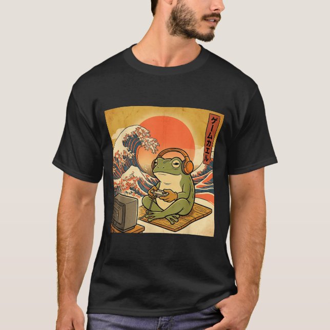 Gaming Frog Art Ukiyo-e Japanese Gamer Anime Men W T-Shirt (Front)