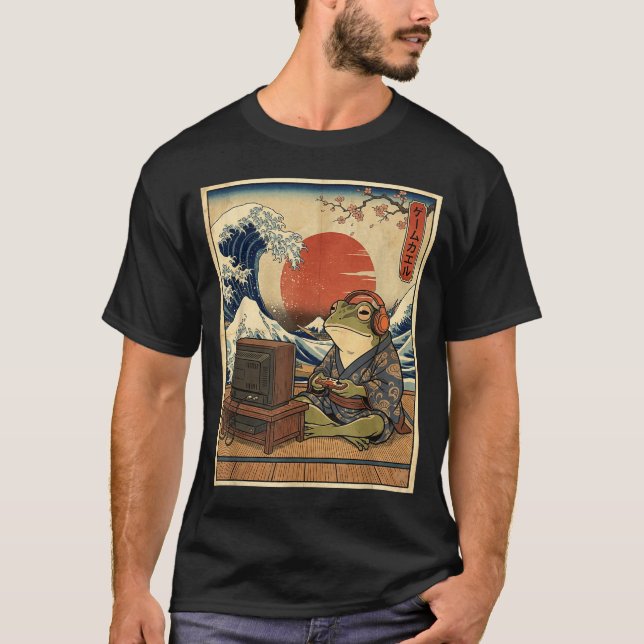 Gaming Frog Art Ukiyo-e Japanese Gamer Anime Men W T-Shirt (Front)