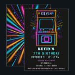 Gaming Fun Neon Glow Arcade Birthday Invitation<br><div class="desc">Level up your celebration with our Arcade Birthday Party Invitation! Featuring a fun, retro gaming theme, this customisable invitation is perfect for an action-packed arcade party. Personalise with your event details and get ready to invite guests for a day of gaming and excitement. Ideal for kids, teens, and arcade lovers...</div>