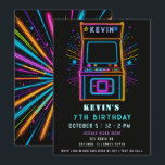 Gaming Fun Neon Glow Arcade Birthday Invitation<br><div class="desc">Level up your celebration with our Arcade Birthday Party Invitation! Featuring a fun, retro gaming theme, this customisable invitation is perfect for an action-packed arcade party. Personalise with your event details and get ready to invite guests for a day of gaming and excitement. Ideal for kids, teens, and arcade lovers...</div>