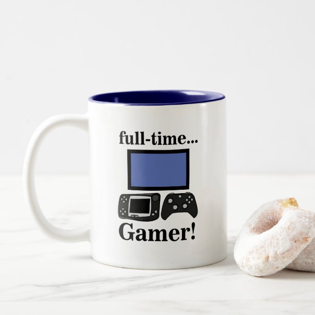 Gaming Gamer Funny Two-Tone Coffee Mug (With Donut)