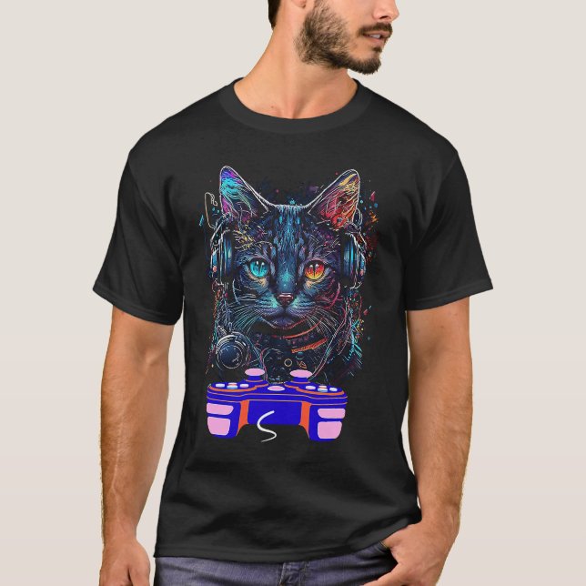 Gaming German Rex Cat Player Animal Video Gamer  M T-Shirt (Front)