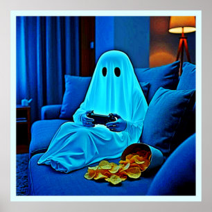 Gaming Ghost Cosy Night In Design Poster