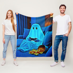 Gaming Ghost Cozy Night In Design Fleece Blanket