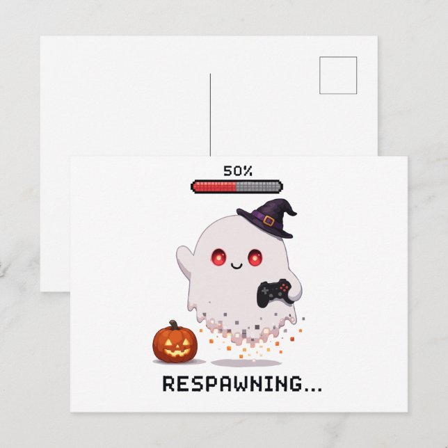 Gaming Ghost Halloween Respawning Postcard (Front/Back)