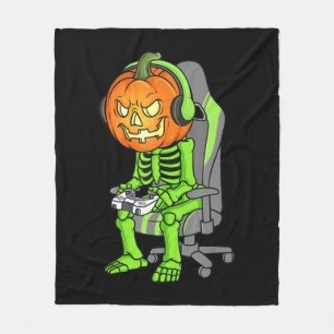 Gaming Halloween Skeleton Jack O Lantern Gamer Boy Fleece Blanket