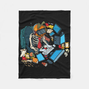 Gaming Halloween Skeleton Jack O Lantern Gamer Boy Fleece Blanket