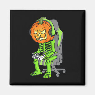 Gaming Halloween Skeleton Jack O Lantern Gamer Boy Magnet
