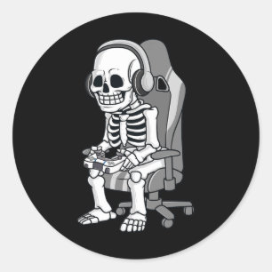 Gaming Halloween Skeleton Scary Gamer Boys Kids Classic Round Sticker