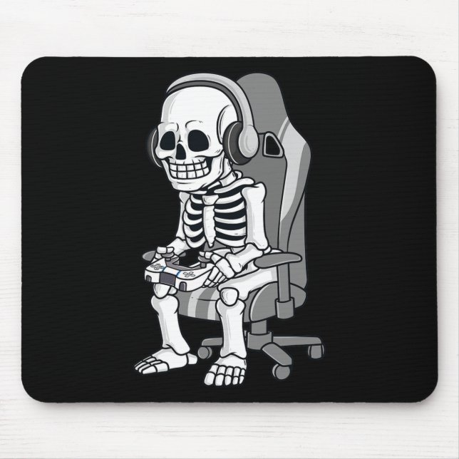 Gaming Halloween Skeleton Scary Gamer Boys Kids  Mouse Pad (Front)