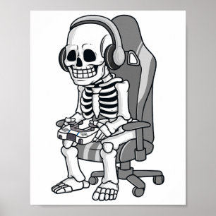 Gaming Halloween Skeleton Scary Gamer Boys Kids  Poster