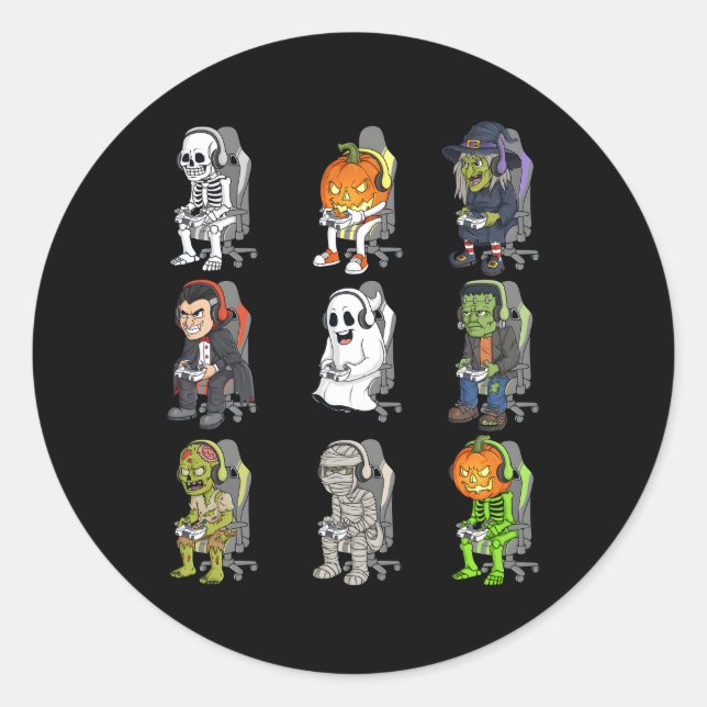 Gaming Halloween Skeleton Vampire Gamer Zombie Classic Round Sticker (Front)