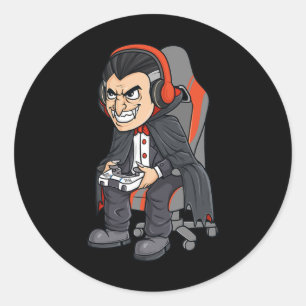 Gaming Halloween Vampire Scary Gamer Boys Kids Classic Round Sticker