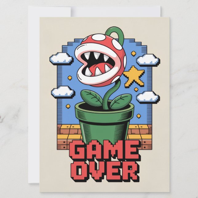 Gaming Holiday Game Over Piranha Plant Vintage  Card (Front)