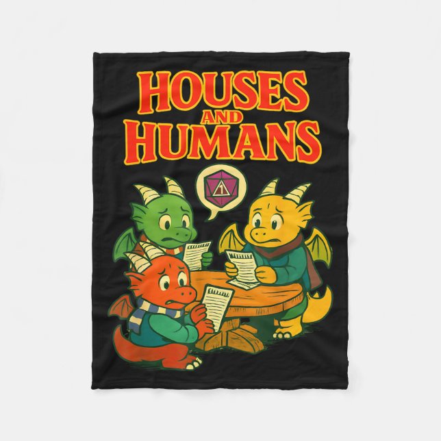 Gaming Houses And Humans Funny Rpg Gamer Men Boys  Fleece Blanket (Front)
