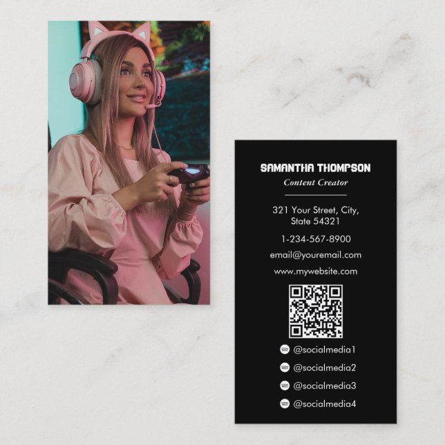 Gaming Influencer Gamer Content Creator Full Photo Business Card (Front/Back)
