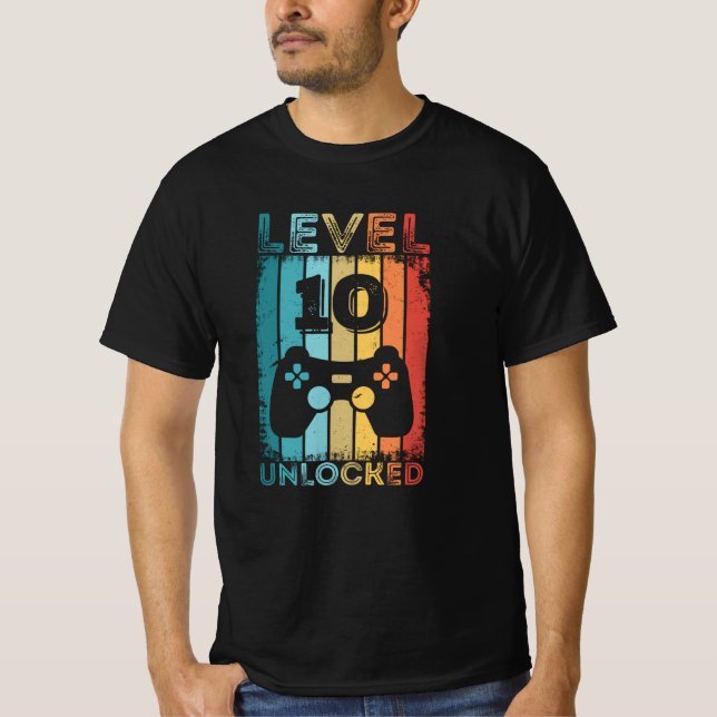 Gaming Level 10 Unlocked 10th Birthday Gift Gamer T-Shirt (Front)