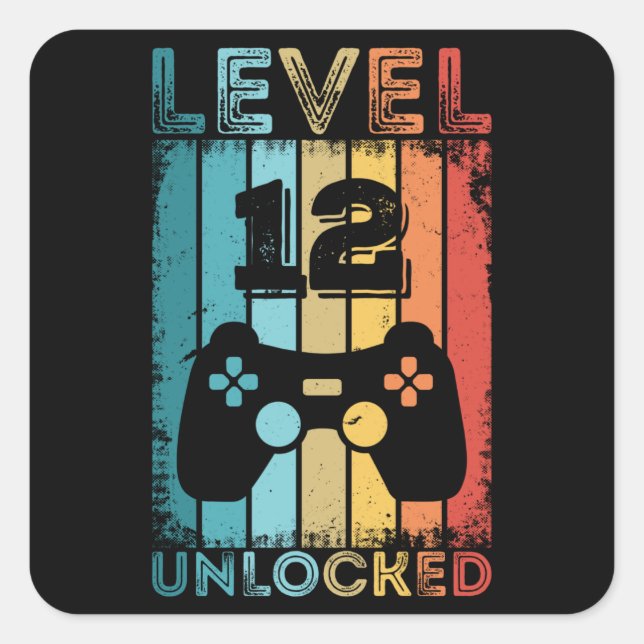 Gaming Level 12 Unlocked 12th Birthday Gift Gamer Square Sticker (Front)