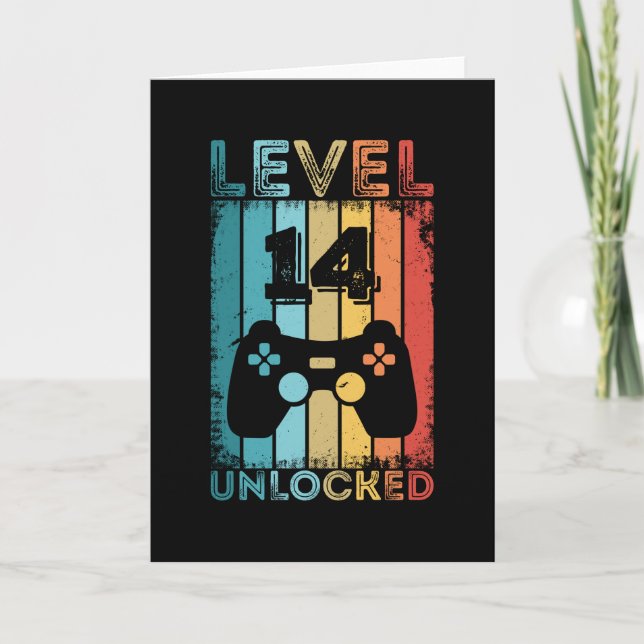 Gaming Level 14 Unlocked 14th Birthday Gift Gamer Card (Front)