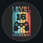 Gaming Level 16 Unlocked 16th Birthday Gift Gamer Classic Round Sticker<br><div class="desc">Funny Level 16 Unlocked 16th Birthday Gift for Gamer and Gaming Enthusiast. Present for men women boys or girl kids and children who love to game & playing games. Retro Vintage Controller Bday design.</div>