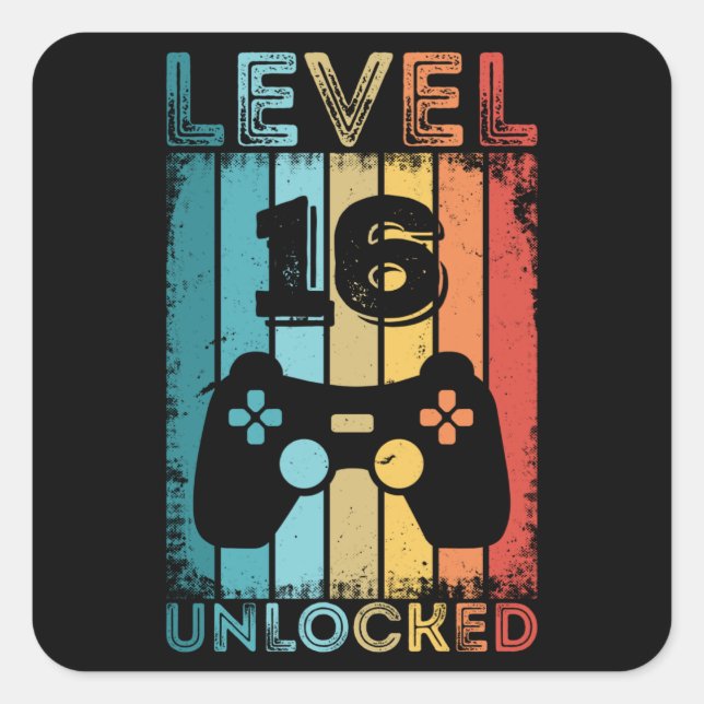 Gaming Level 16 Unlocked 16th Birthday Gift Gamer Square Sticker (Front)