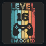 Gaming Level 16 Unlocked 16th Birthday Gift Gamer Square Sticker<br><div class="desc">Funny Level 16 Unlocked 16th Birthday Gift for Gamer and Gaming Enthusiast. Present for men women boys or girl kids and children who love to game & playing games. Retro Vintage Controller Bday design.</div>