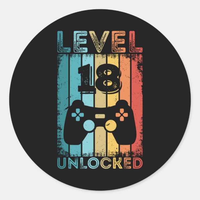 Gaming Level 18 Unlocked 18th Birthday Gift Gamer Classic Round Sticker (Front)