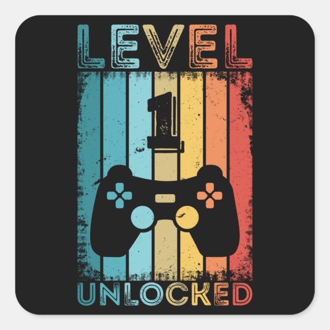 Gaming Level 1 Unlocked 1st Birthday Gift Gamer Square Sticker (Front)