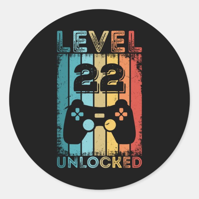 Gaming Level 22 Unlocked 22nd Birthday Gift Gamer Classic Round Sticker (Front)