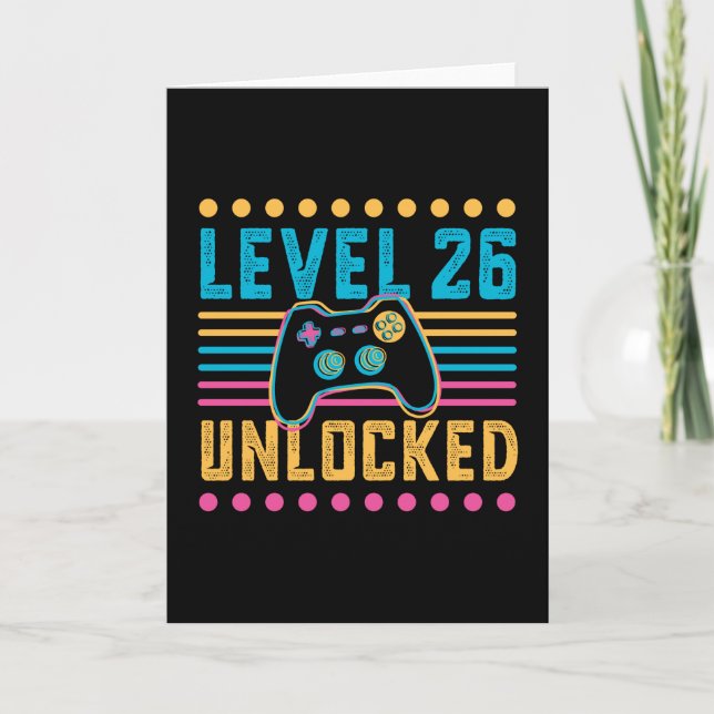 Gaming Level 26 Unlocked 26th Birthday Gamer Gift Card (Front)